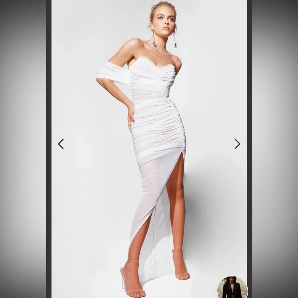 NWT Nookie $400 White Off-Shoulder Ruched Sheer bottom Dress Size S - Picture 6 of 6